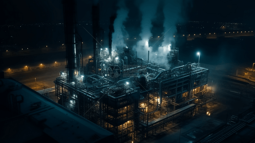 黑夜中运转的化工厂图片