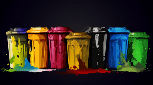 废物处理彩色的垃圾桶涂鸦插画插画