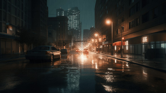 洪水泛滥的城市街道视角图片