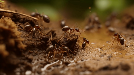 一群蚂蚁在努力重建巢穴高清图片