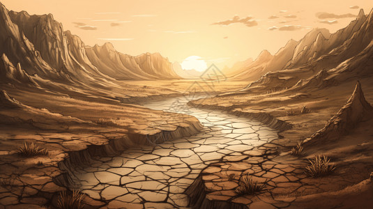 砂砾背景长期干旱的河床插画