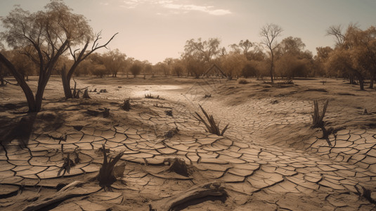 贫瘠沙漠裂开的河床插画