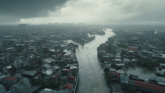 泛滥遭受洪水灌注的城市背景