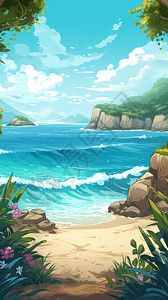 明亮的沙滩插画背景图片