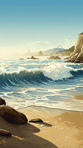 沙滩海浪插画背景图片