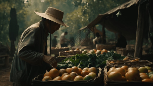 一个贩卖农产品的农民图片