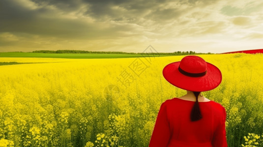 油菜花田野里的女人图片