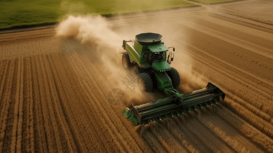 农民利用现代农业机器优化农作物效率与产量高清图片