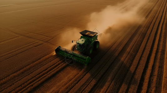 农民利用现代农业机器收获图片