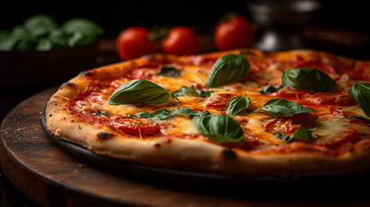 融化的奶酪玛格丽塔披萨的特写镜头背景