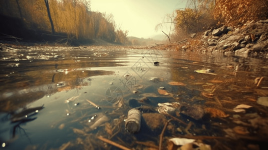 生物垃圾被污染的河流背景