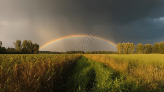 带来田野上美丽的彩虹背景
