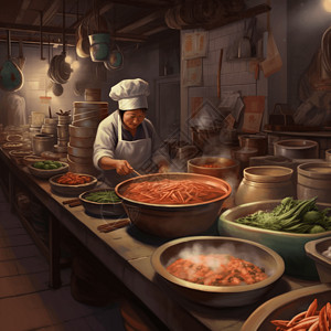 市场技术中式美食烹饪场景插画