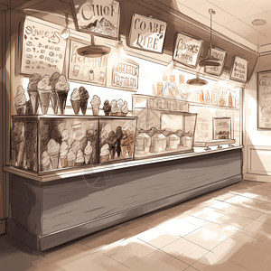 冰淇淋店手绘插画风背景图片