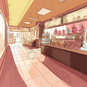店铺内部甜品店草图插画