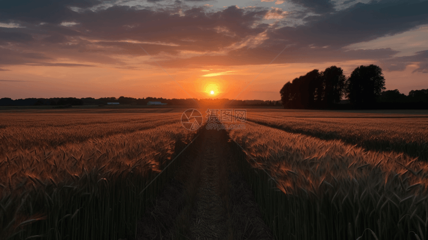 田野上的夕阳图片