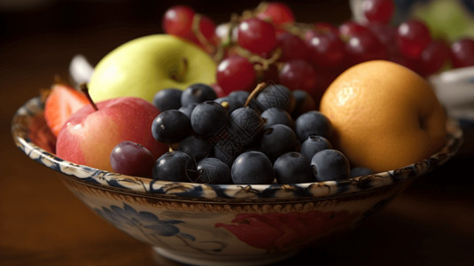 一碗新鲜水果的特写镜头图片