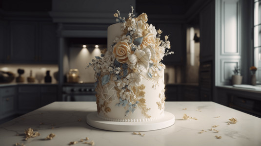蛋糕雕花婚礼蛋糕3D渲染模型背景