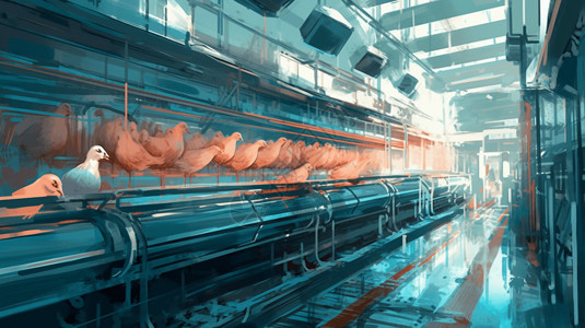 自动化养鸡厂概念插画高清图片