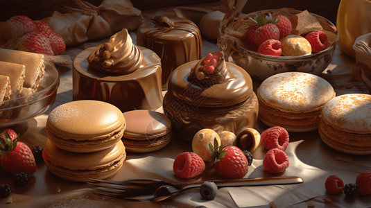 甜点之白巧克力餐桌上的糕点甜点蛋糕背景
