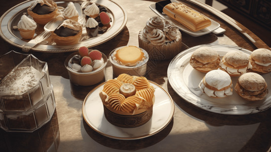 餐桌上的糕点甜品背景图片