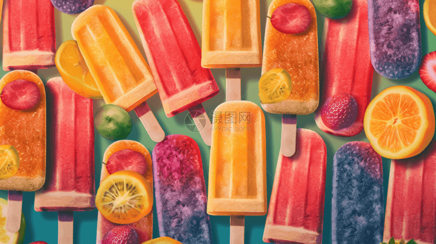 清爽的水果冰棍夏天背景图片