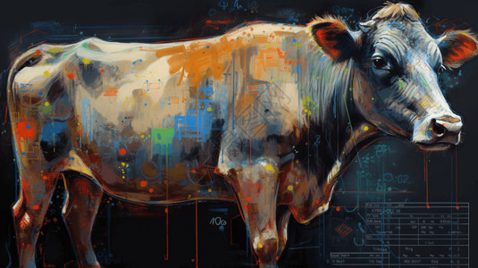 水彩写实动物牛背景图片
