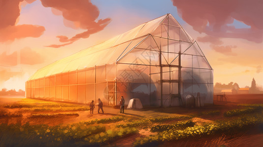 现代农业自动化农业概念插画现代科技农作物温室大棚插画