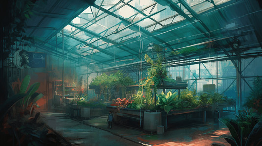 科技温室大棚内的植物高清图片