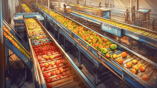 机械市场自主水果分拣机器插画
