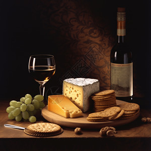 奶酪饼干和葡萄酒图片