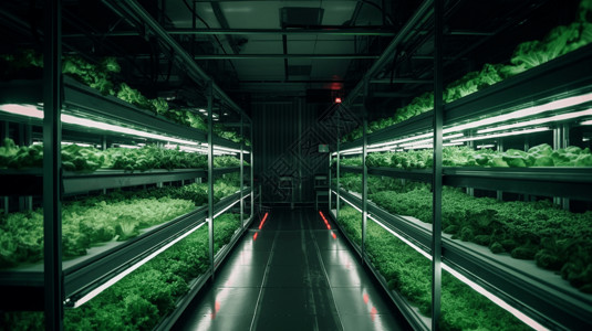 蔬菜仓库水培系统和人工照明的室内农场插画