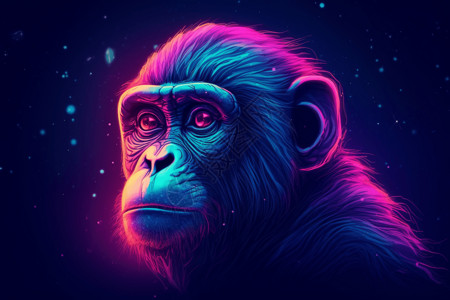反差一只创意发光的猩猩特写插画