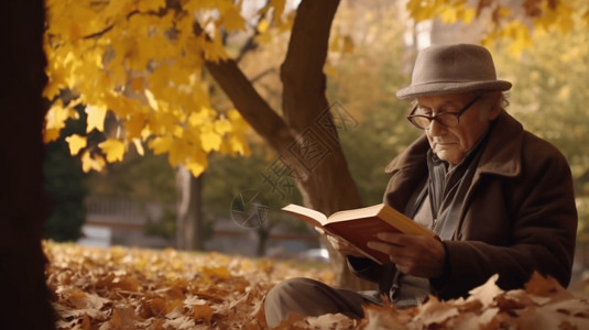 老人在公园看书图片