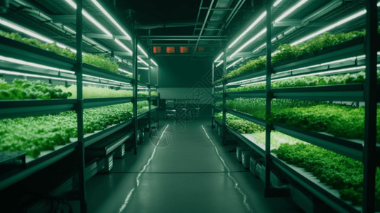 自动化生产带有水培系统和人工照明的室内农场插画