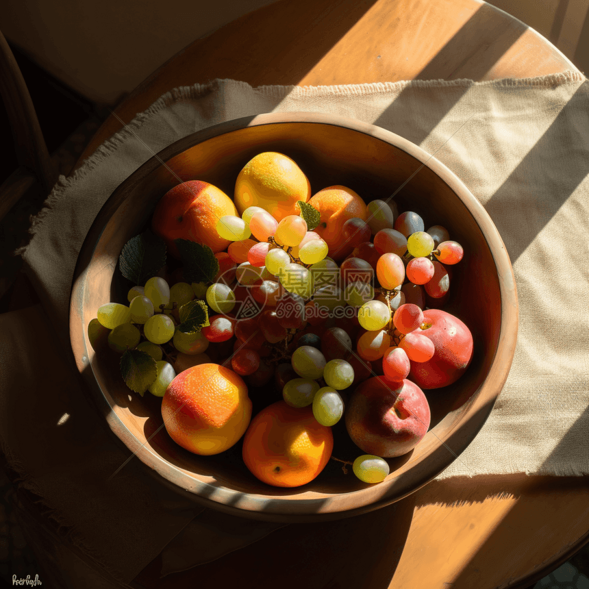 阳光照射下的葡萄苹果图片