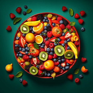 水果沙拉碗的俯视图图片