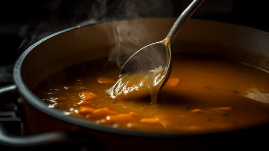 搅拌一锅汤的特写镜头高清图片