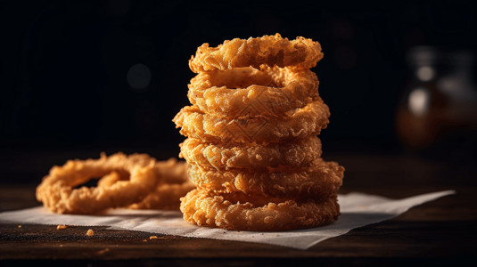 一叠美味酥脆的洋葱圈图片