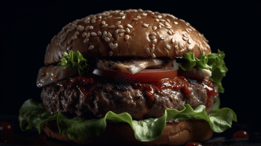 一生菜和番茄的牛肉汉堡的特写镜头背景图片