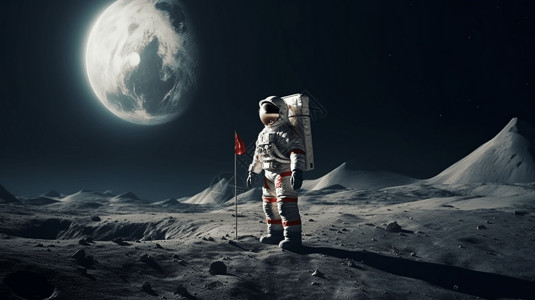 阿姆斯特朗登月宇航员站在月球上设计图片