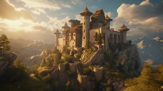 宏伟的中世纪城堡背景图片