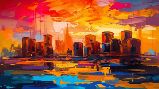 色彩大胆的城市落日背景图片