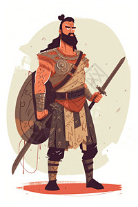 平面胡子战士角色平面彩色插图，插画