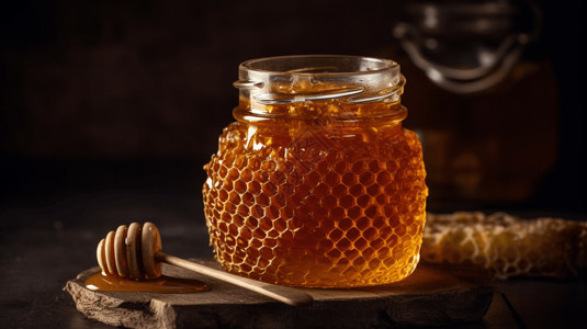 有益健康罐带有蜂窝状的蜂蜜背景