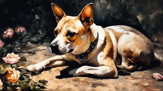 油画风格的狗背景图片