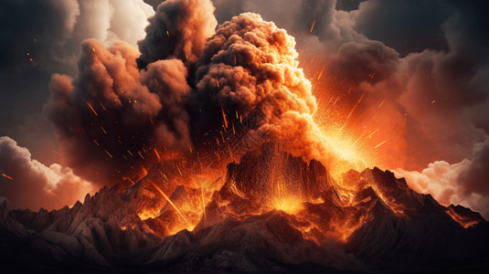 地质构造火山喷发特写设计图片