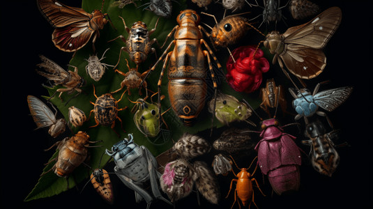 动物种类各式各样的昆虫背景