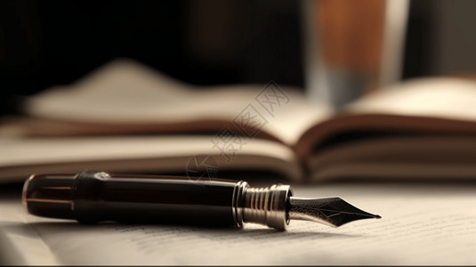 硬笔素材特写钢笔和笔记本背景