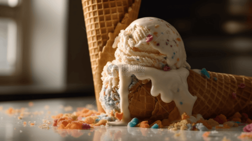 融化的冰淇淋蛋卷图片